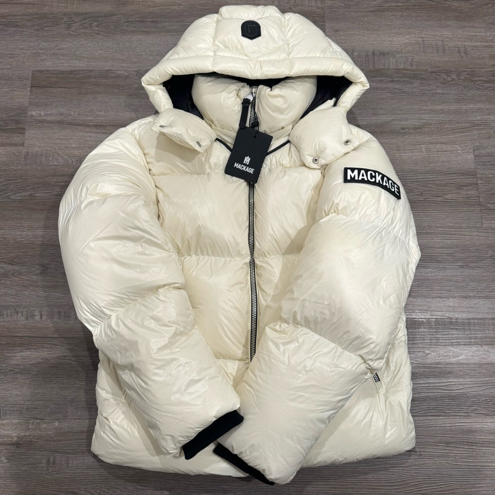 Mackage Kent Z Logo Down Puffer Jacket Cream Coat